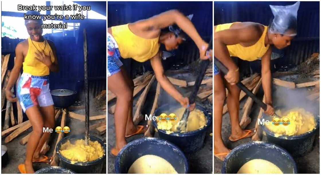 Photos of a Nigerian lady turning garri inside a local kitchen. Photos of a Nigerian lady turning garri inside a local kitchen.