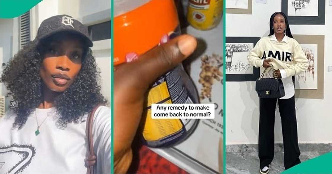 Lady cries out after opening container of tea she bought at mall. Lady cries out after opening container of tea she bought at mall.