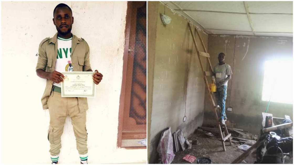 Nigerian mechanical engineer graduate turns petty house painter to survive, shares his NYSC photo Nigerian mechanical engineer graduate turns petty house painter to survive, shares his NYSC photo