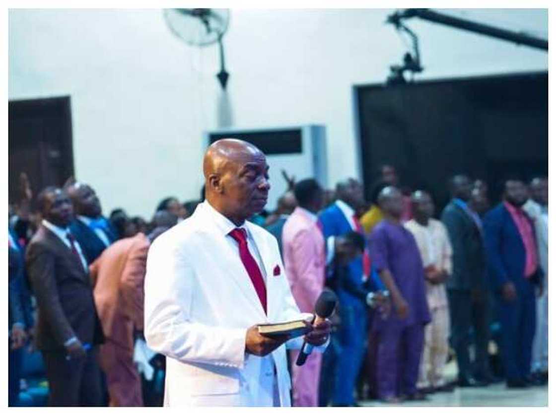 Oyedepo preaching to his congregation