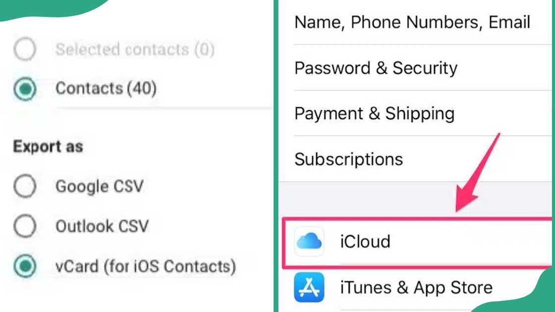 Steps for importing contacts from Gmail via iCloud