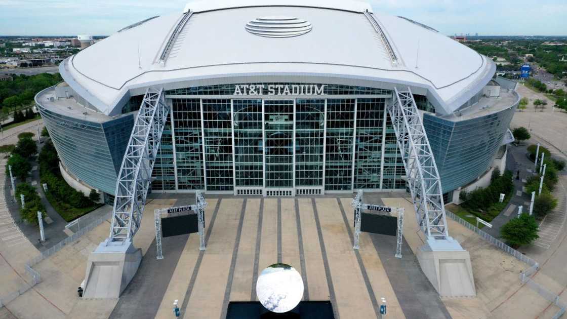 The front entrance of AT&T Stadium The front entrance of AT&T Stadium