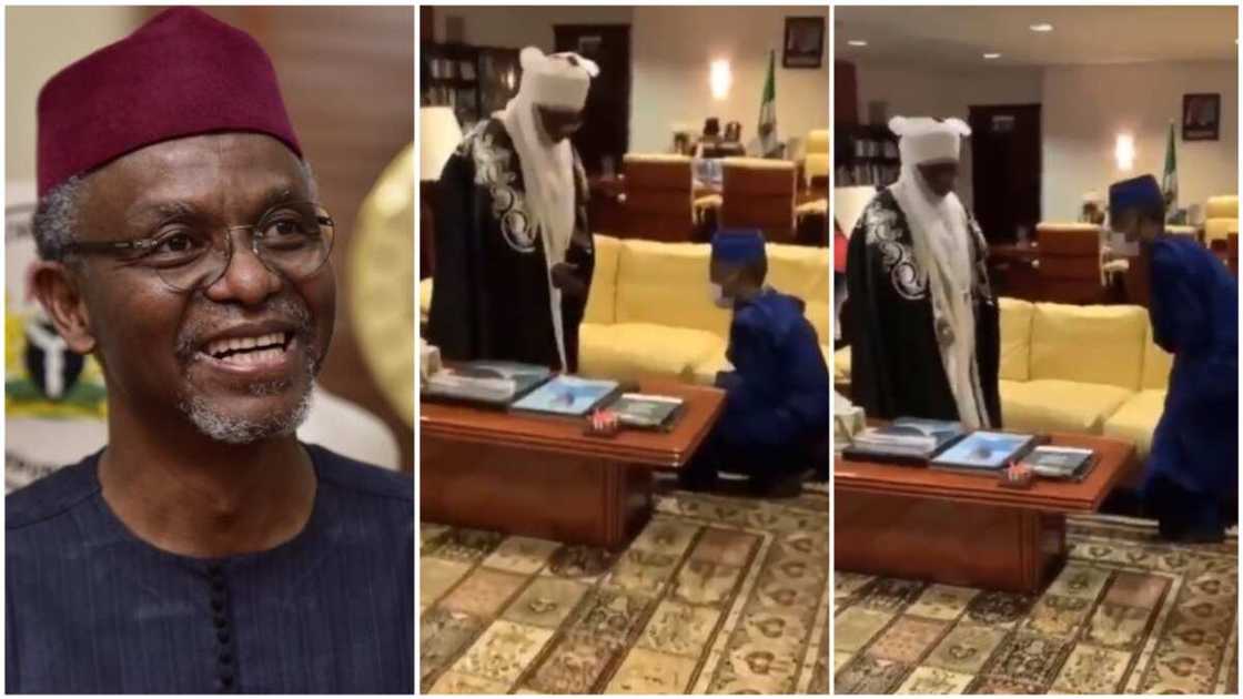 Bidiyon El-Rufai ya durkusa a gaban Sarki Ahmad Bamalli ya janyo cece-kuce Bidiyon El-Rufai ya durkusa a gaban Sarki Ahmad Bamalli ya janyo cece-kuce