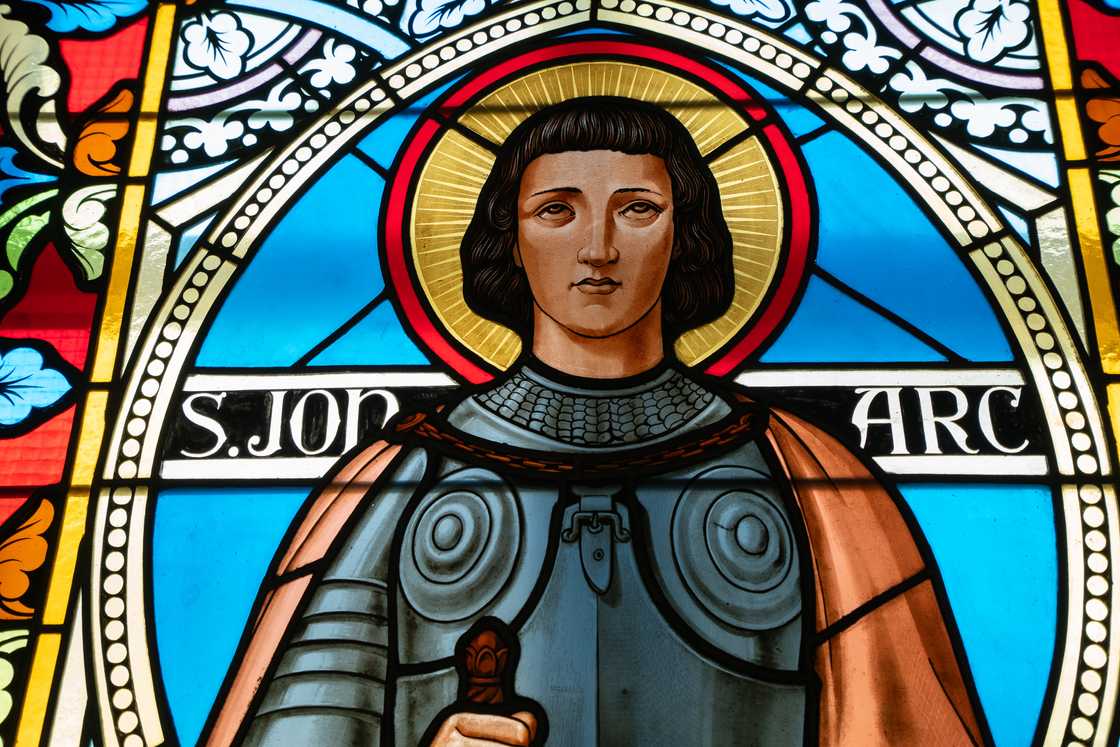 Saint Joan of Arc stained glass by St. Teresa Church Catholic Church in Ankara. Ankara, Turkey. Saint Joan of Arc stained glass by St. Teresa Church Catholic Church in Ankara. Ankara, Turkey.