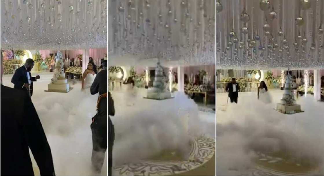 Wedding guests were surprised as the cake came down from the clouds in an amazing video. Wedding guests were surprised as the cake came down from the clouds in an amazing video.