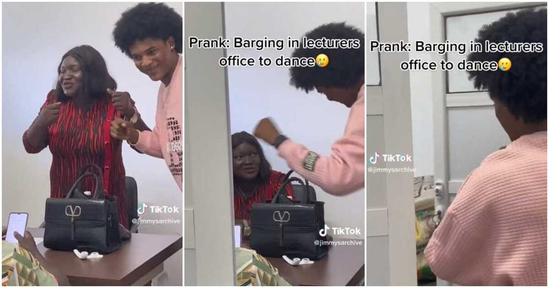 Nigerian student barges into female lecturer's office, dances for lecturer, lecturer dance video Nigerian student barges into female lecturer's office, dances for lecturer, lecturer dance video