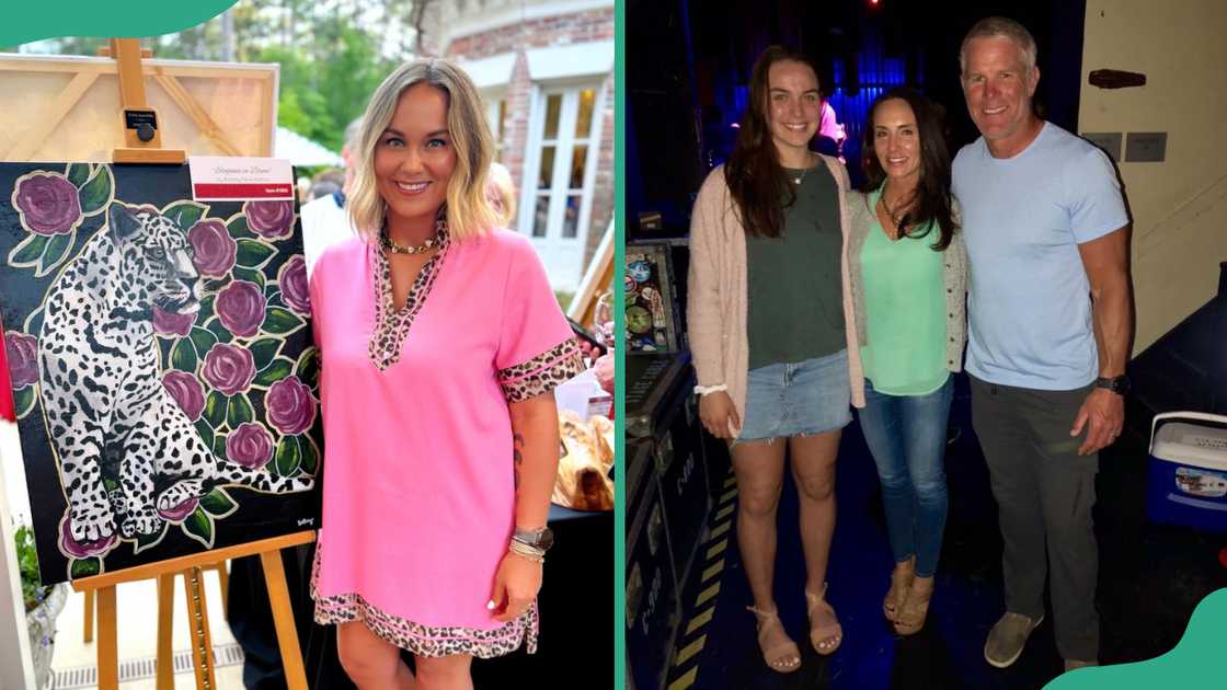 Brittany Favre showing her art and Brett Favre with daughter Breleigh and wife Deeana Brittany Favre showing her art and Brett Favre with daughter Breleigh and wife Deeana