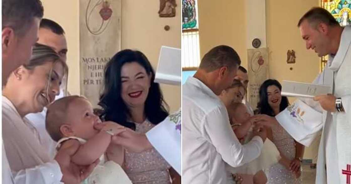 Little girl, priest, lick fingers Little girl, priest, lick fingers