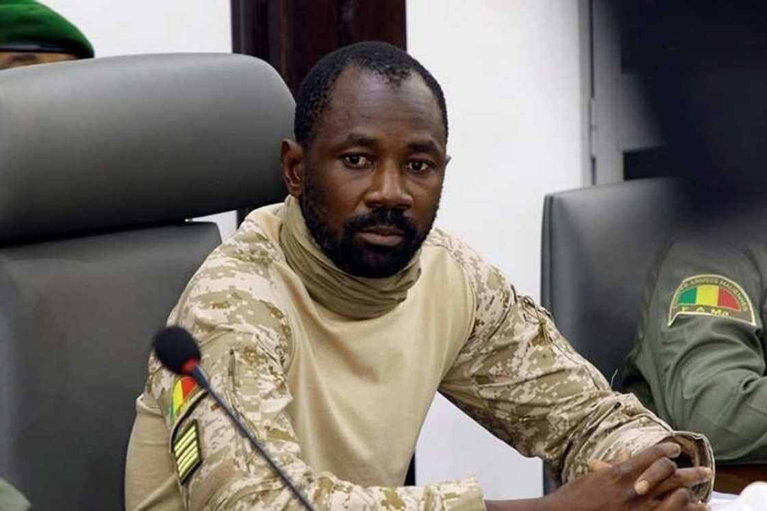 Colonel Assimi Goita during a press conference in Mali