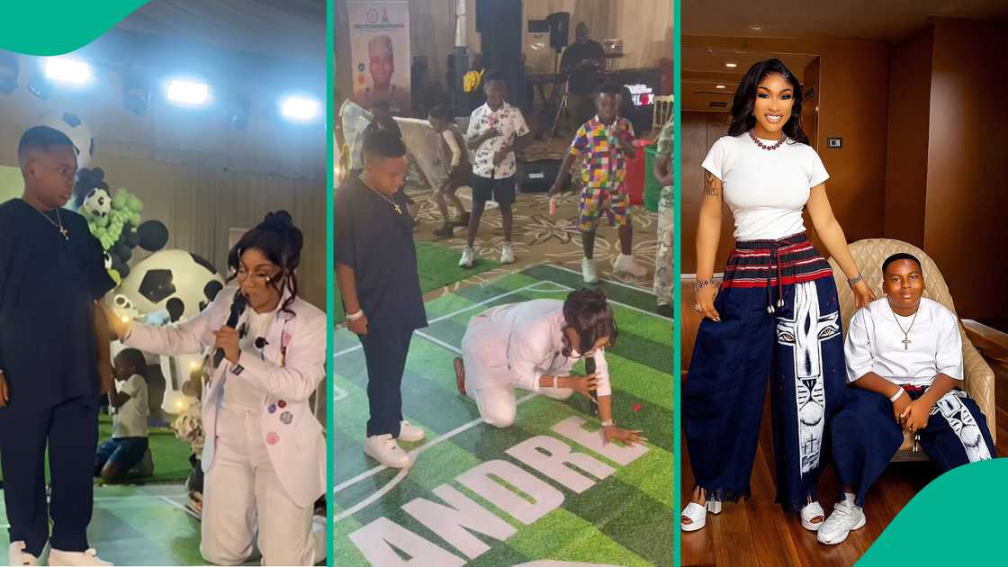 Tonto Dikeh leads prayer at her son King Andre's 10th birthday party, sparking varied reactions on social media. Tonto Dikeh leads prayer at her son King Andre's 10th birthday party, sparking varied reactions on social media.