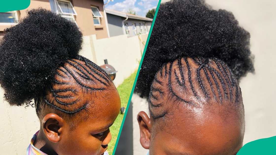 Cornrows on natural hair with an Afro bun extension Cornrows on natural hair with an Afro bun extension