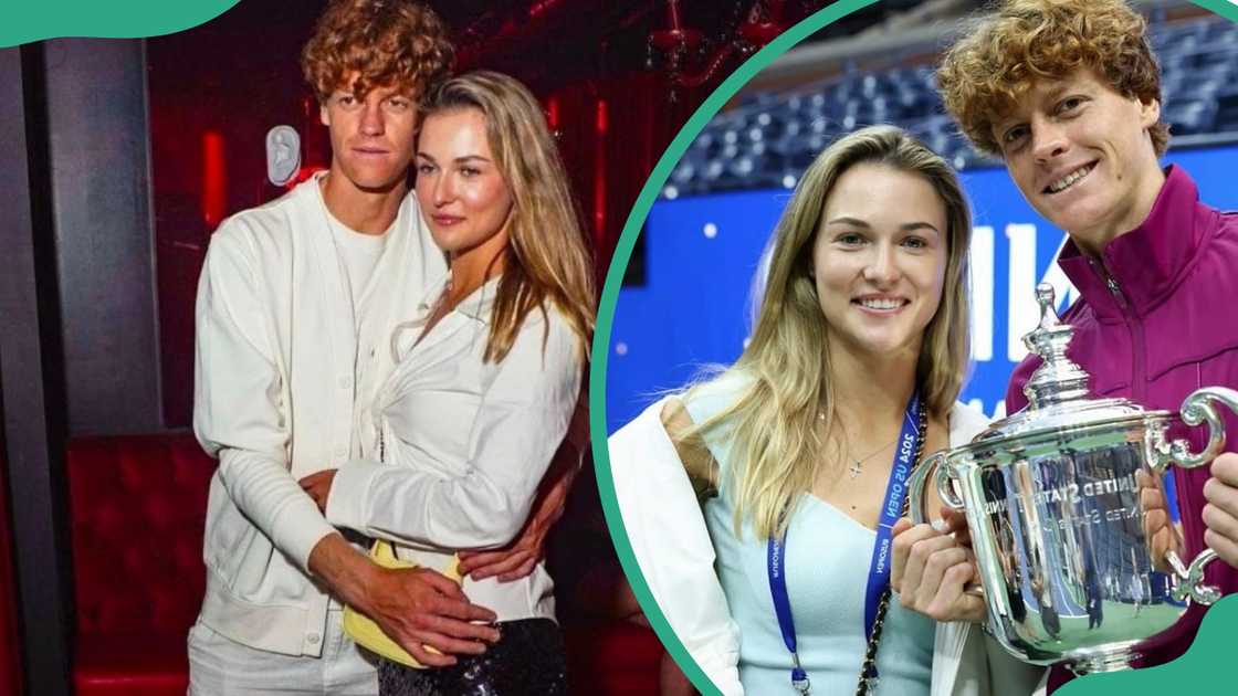 Jannik Sinner and Anna Kalinskaya enjoying some downtime off the court (L). The couple celebrating Jannik's 2024 US Open victory (R)