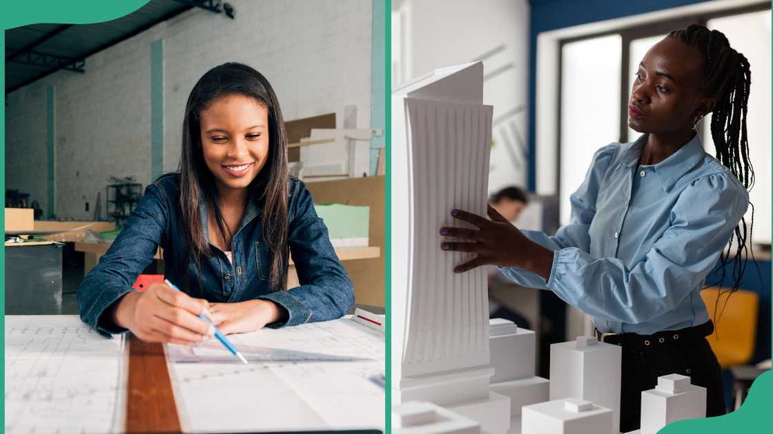 Architecture students drawing and modeling