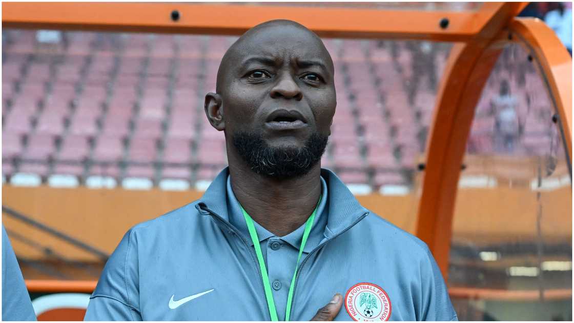 Finidi George singing the national anthem before Nigeria's 2-1 loss to Benin Republic. Finidi George singing the national anthem before Nigeria's 2-1 loss to Benin Republic.