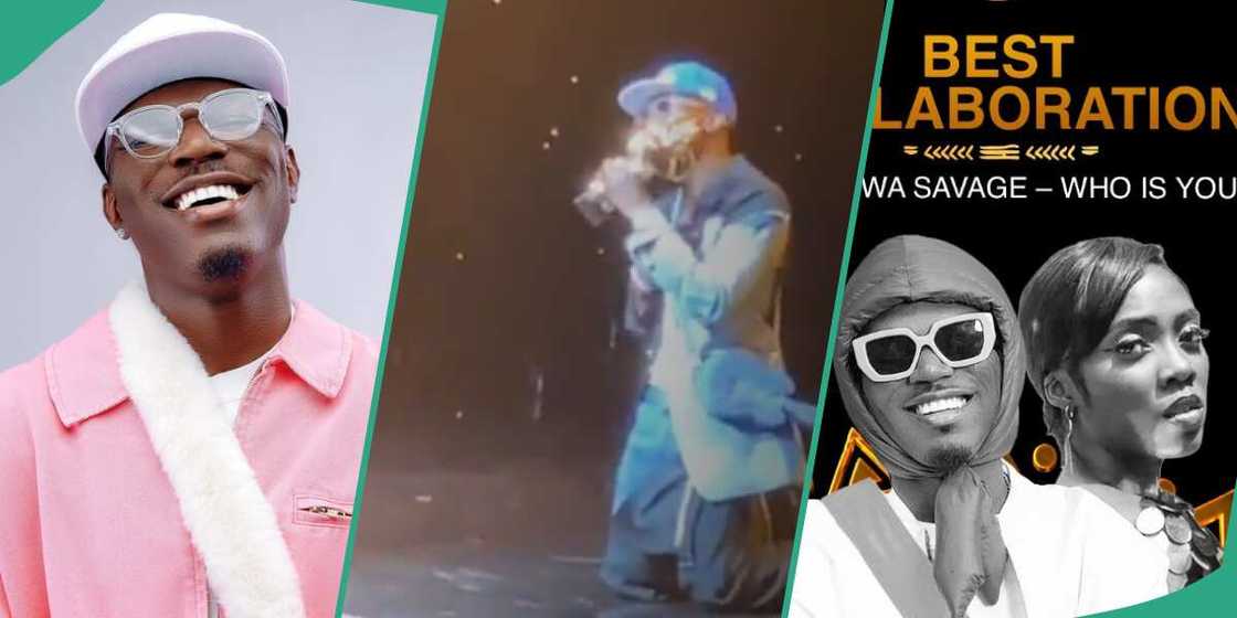 Singer Spyro, Spyro kneels on Headies stage, Spyro and Tiwa Savage win Headies