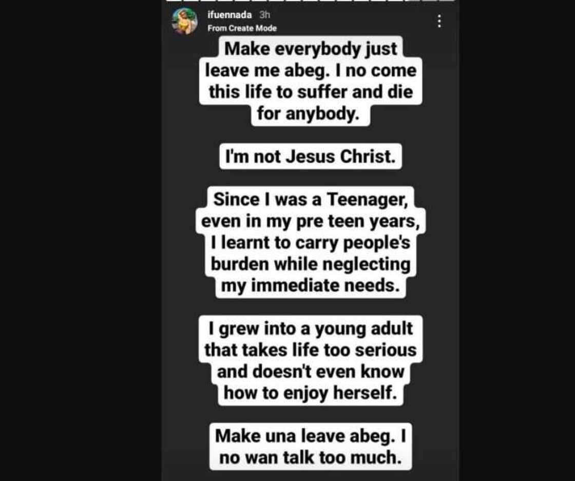 BBNaija star Ifu Ennada calls out entitled members of her extended family for being selfish BBNaija star Ifu Ennada calls out entitled members of her extended family for being selfish