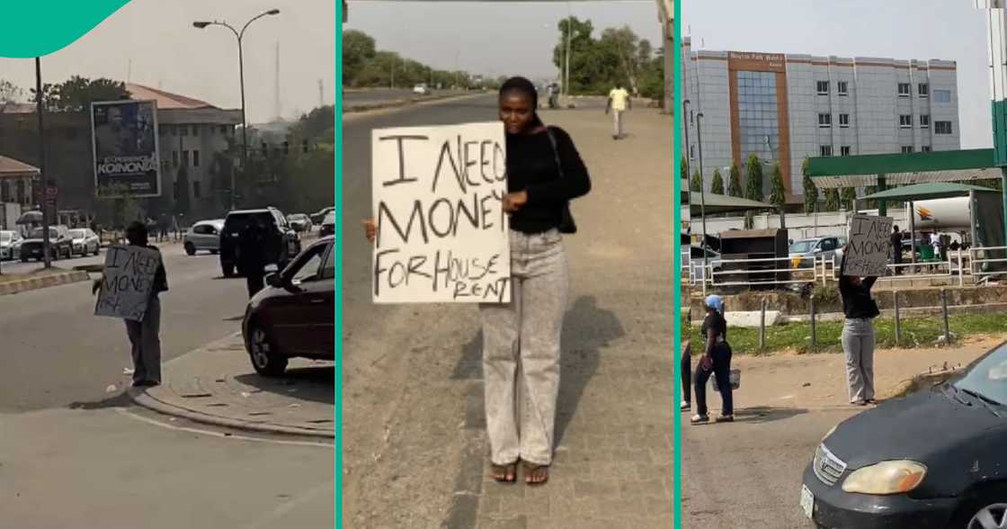 Lady takes to Abuja roads with cardboard, begs money for her house rent