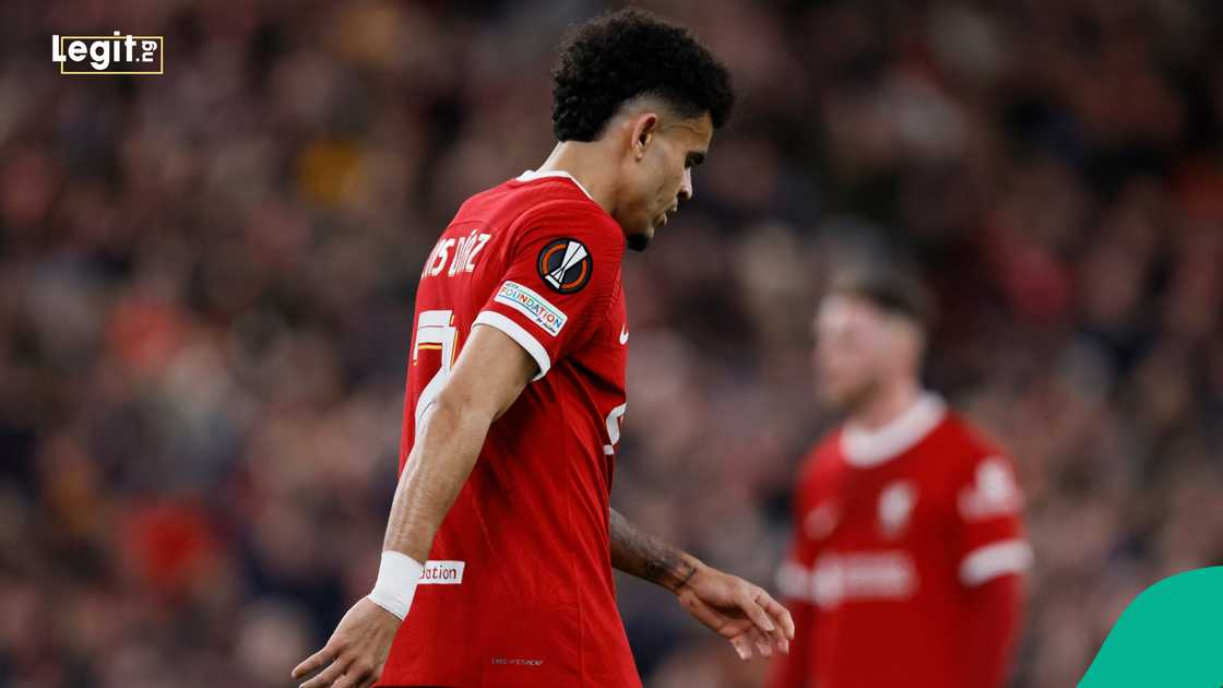 Luis Diaz, Liverpool, UEFA Europa League, Atalanta, Anfield, England. Luis Diaz, Liverpool, UEFA Europa League, Atalanta, Anfield, England.