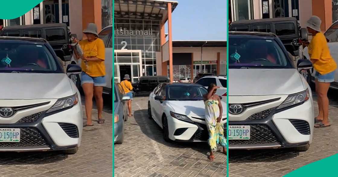 Lady Waits for Girls Taking Photos With Her Car to Finish Snapping Before Entering Into Vehicle