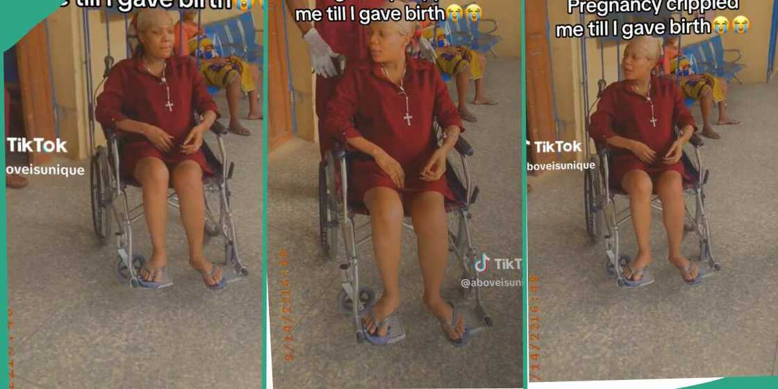 Lady who says pregnancy crippled her. Lady who says pregnancy crippled her.