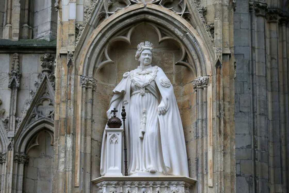 The statue of Queen Elizabeth II at York Minster is the first to be unveiled after her death in September The statue of Queen Elizabeth II at York Minster is the first to be unveiled after her death in September