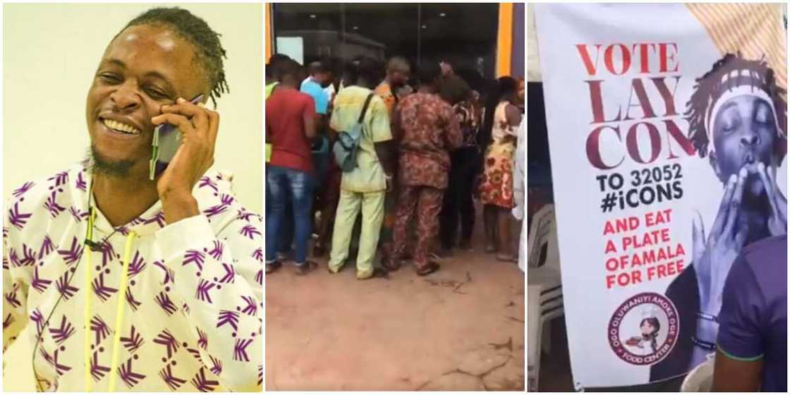 Steaming plates of amala served as dedicated fans troop out to vote for BBNaija's Laycon (video)