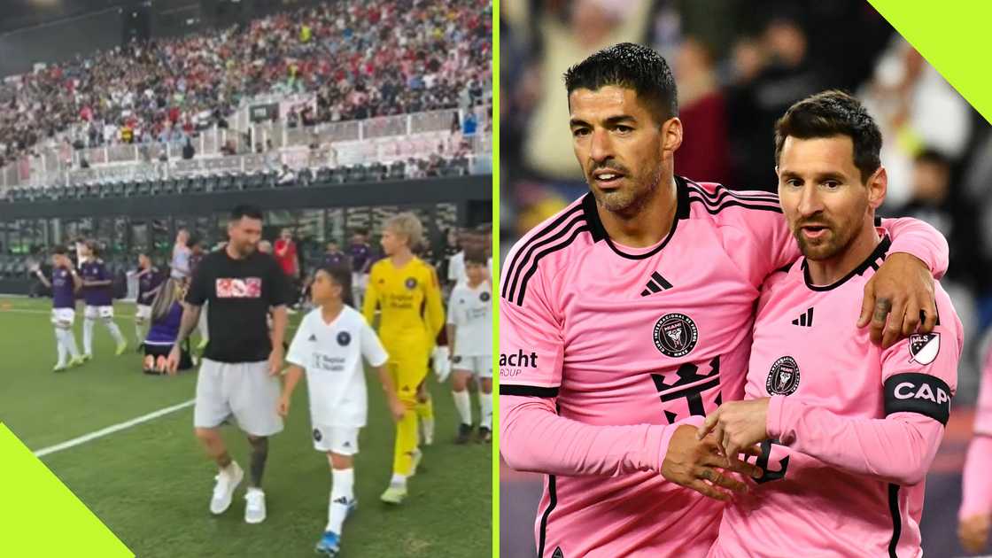 Adorable moment as Messi and Suarez support their sons as mascots in Inter Miami academy match