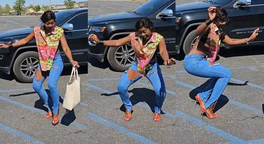 Photos of a lady posing for a dance at a parking lot. Photos of a lady posing for a dance at a parking lot.
