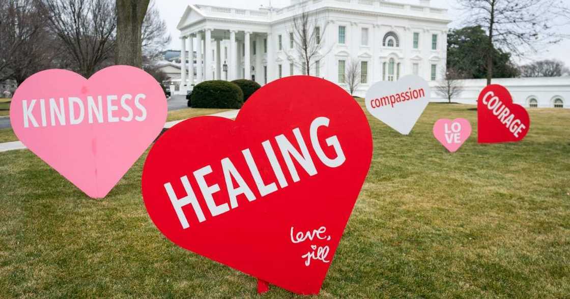 POTUS and FLOTUS decorate White House lawn with hearts for Valentines Day POTUS and FLOTUS decorate White House lawn with hearts for Valentines Day