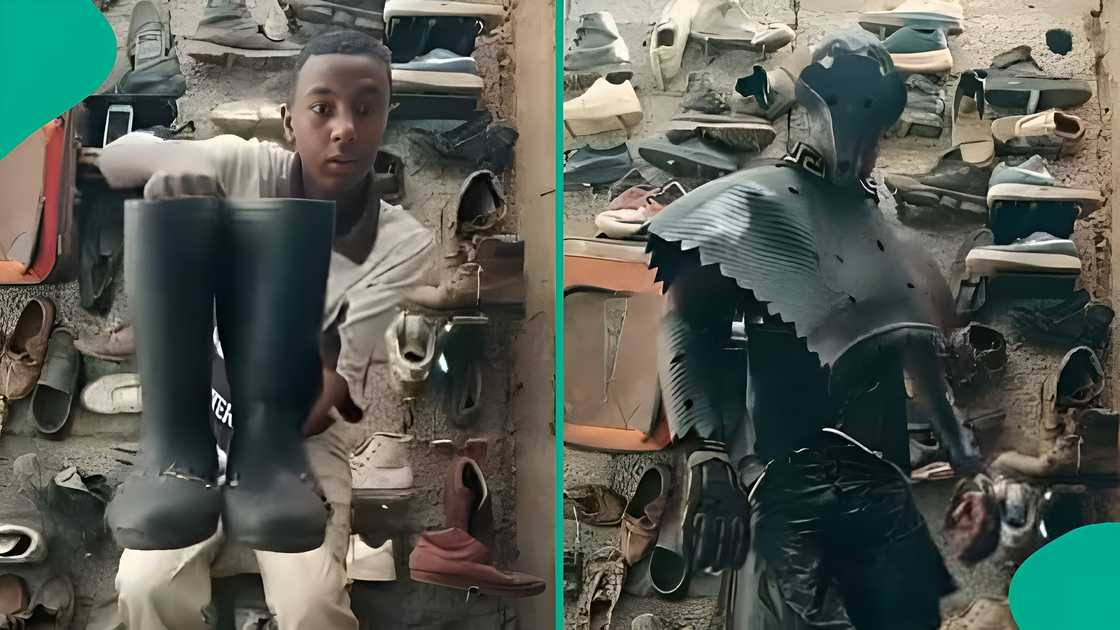 Man transforms water boot and bicycle seat into stylish fashion piece