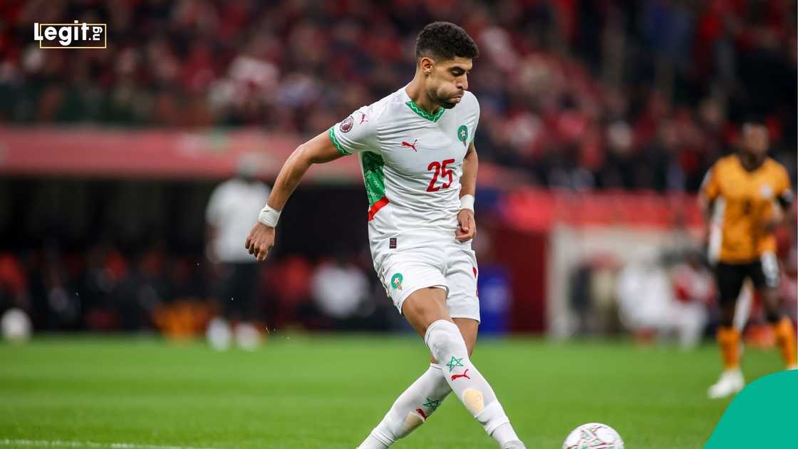 Atlas Lions, Adam Masina, 2025 Africa Cup of Nations, Zambia, Morocco, Rabat. Atlas Lions, Adam Masina, 2025 Africa Cup of Nations, Zambia, Morocco, Rabat.