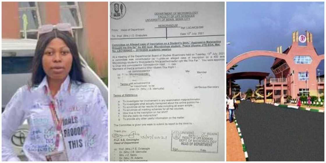 Nigerians react as UNIBEN begins investigating all the results of lady who rocked 'aggressive malpractice' shirt during signing out Nigerians react as UNIBEN begins investigating all the results of lady who rocked 'aggressive malpractice' shirt during signing out