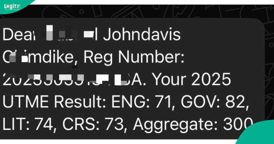 A Nigerian man, Jameswilliams Gabriel, is excited as he shares the 2025 JAMB result of his younger brother, who initially scored 162. A Nigerian man, Jameswilliams Gabriel, is excited as he shares the 2025 JAMB result of his younger brother, who initially scored 162.