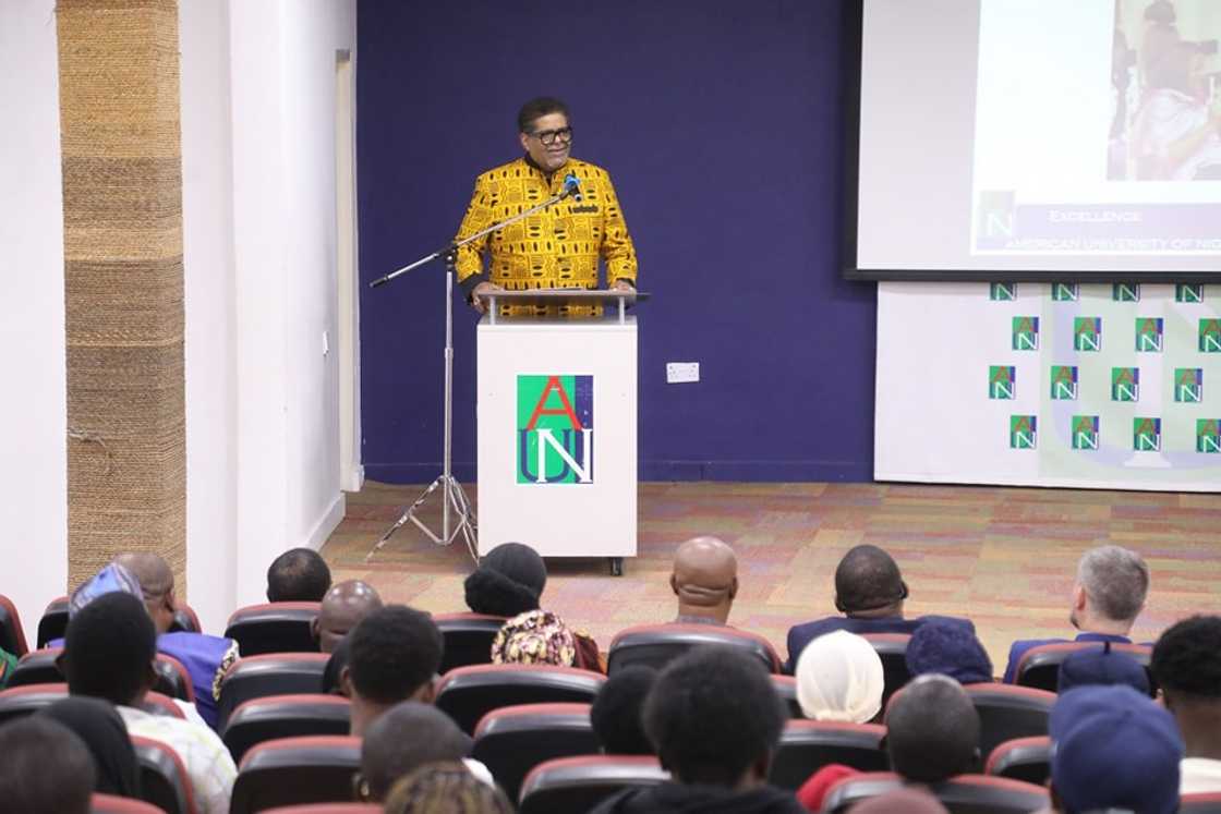 A speaker addressing students at the American University of Nigeria