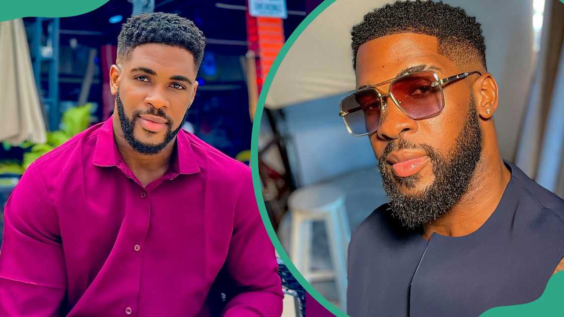 BBNaija’s Bright Morgan in a maroon button-down shirt and dark shades.
