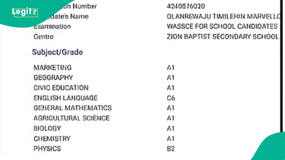 Man shows off nephew's excellent performance in WAEC.