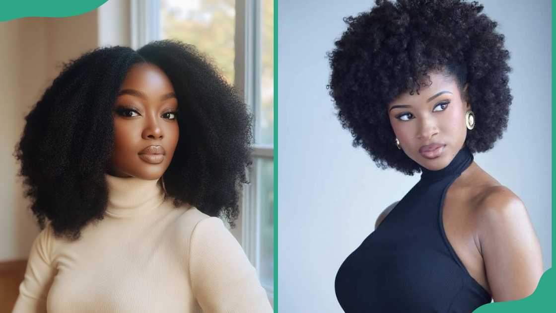 Two women with afros. Two women with afros.
