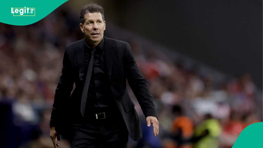 Diego Simeone, Arsenal, Atletico Madrid, Riyadh Air Metropolitano, UEFA Champions League. Diego Simeone, Arsenal, Atletico Madrid, Riyadh Air Metropolitano, UEFA Champions League.