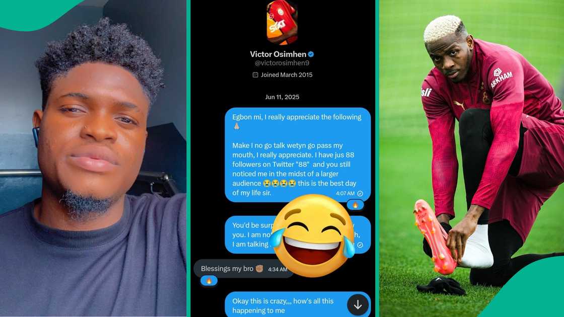 Man in awe as Victor Osimhen replies him after following him on X, shares their chat