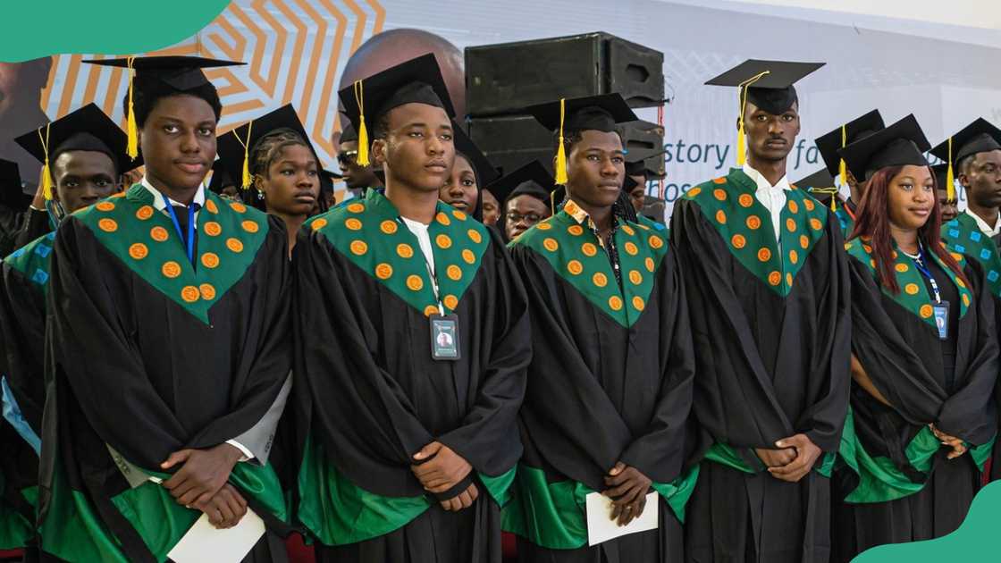 Wigwe University students in graduation gowns. Wigwe University students in graduation gowns.