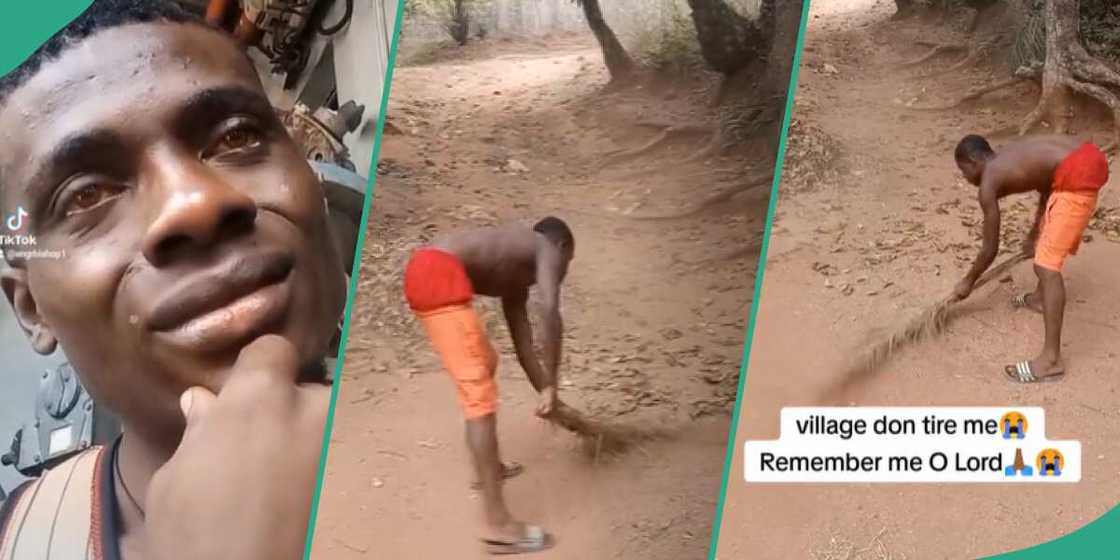 Man in the village/Sweeping a compound.