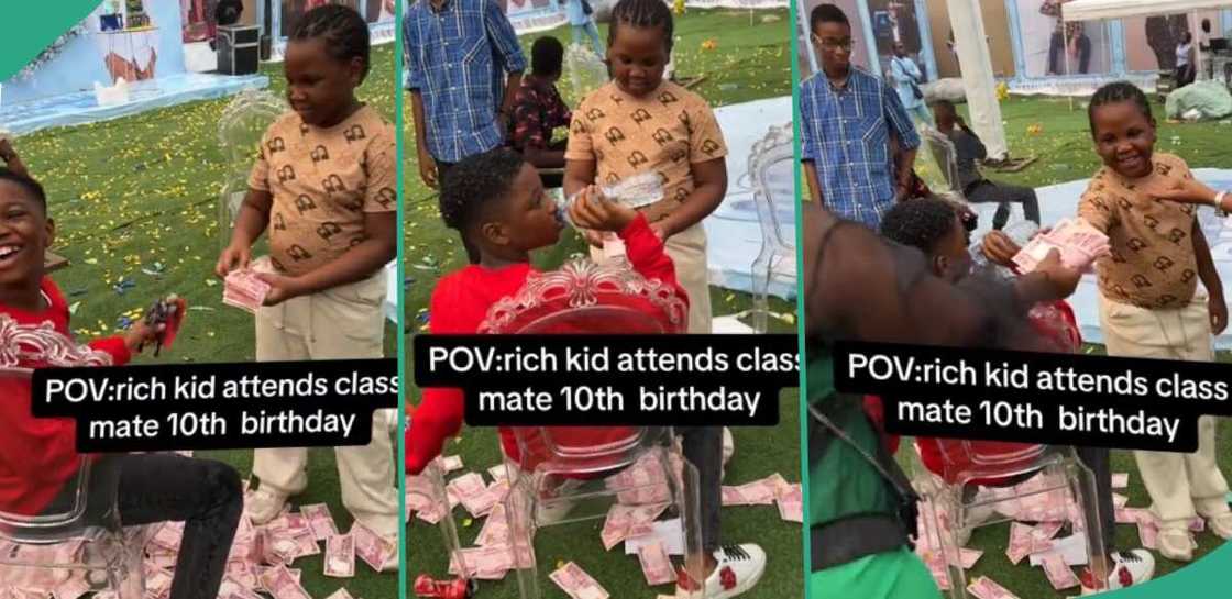 Little boy causes commotion as he rains cash on classmate at birthday party Little boy causes commotion as he rains cash on classmate at birthday party