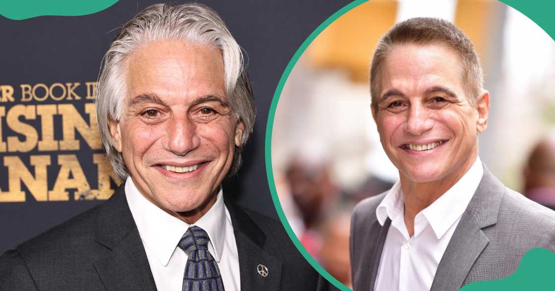 Tony Danza poses standing in different places.