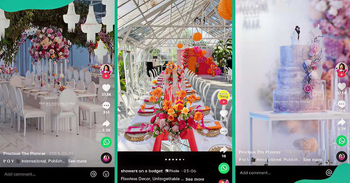Screenshots of TikTok posts advertising event planning services