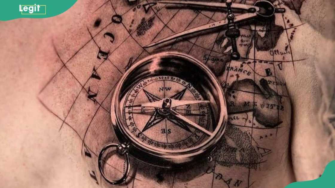 Map and clock tattoo Map and clock tattoo