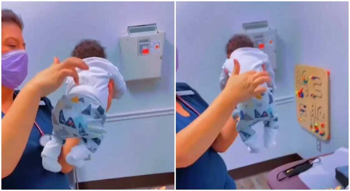 Cute little baby seen responding in a stunning way to doctor's tickles. Cute little baby seen responding in a stunning way to doctor's tickles.