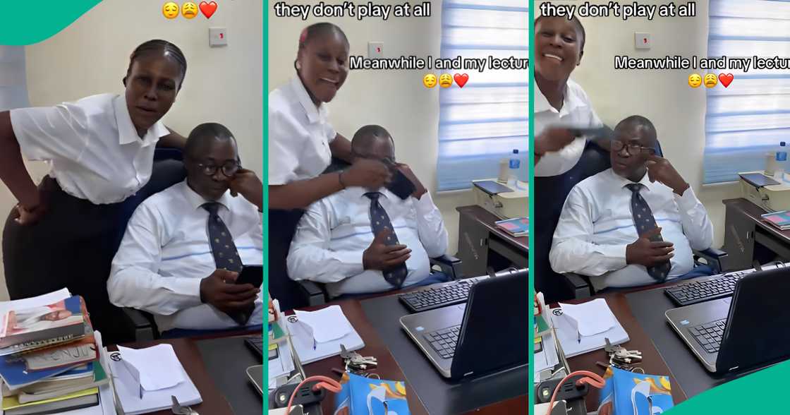 Nigerians react as female student kisses her lecturer's forehead after collecting his phone