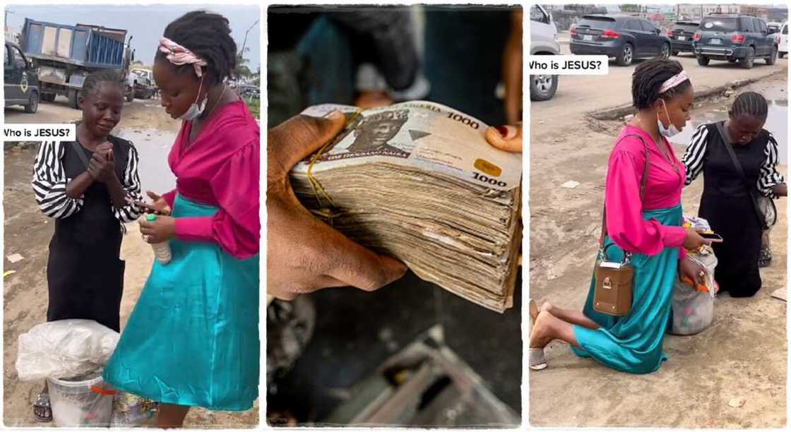 Photos of a tiger nut hawker and a customer who gave her N50,000. Photos of a tiger nut hawker and a customer who gave her N50,000.