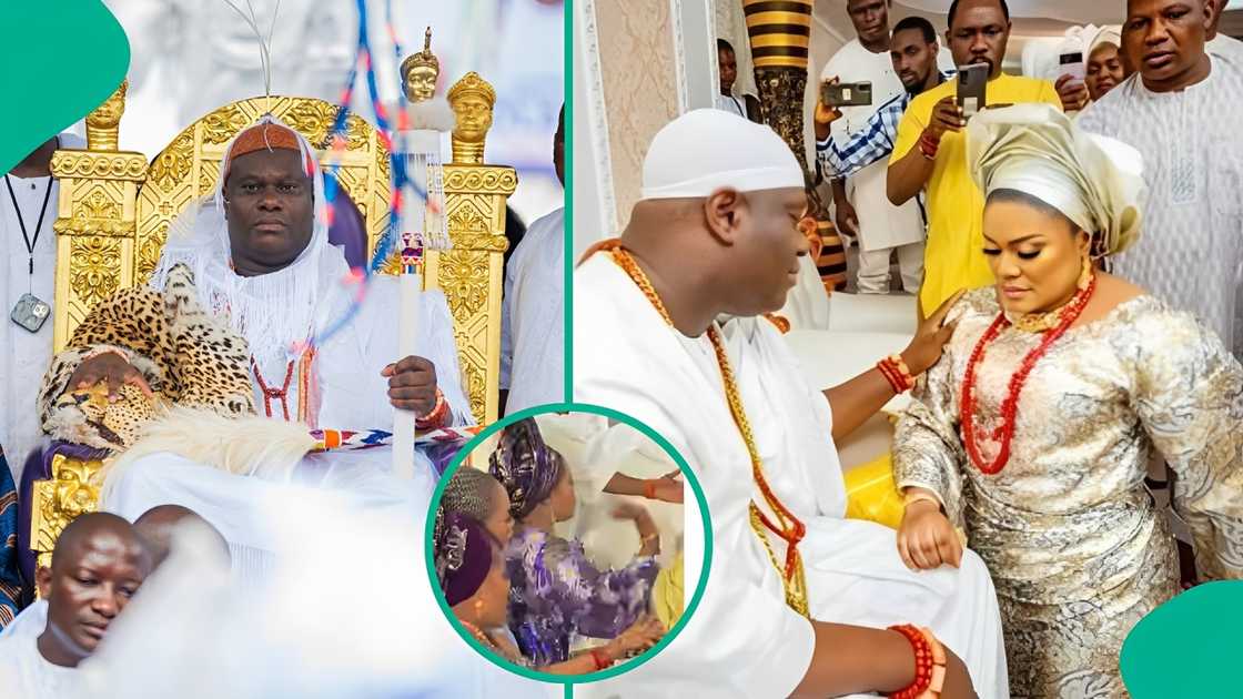 Ooni of Ife makes money rain on his queens at Olojo Festival. Ooni of Ife makes money rain on his queens at Olojo Festival.