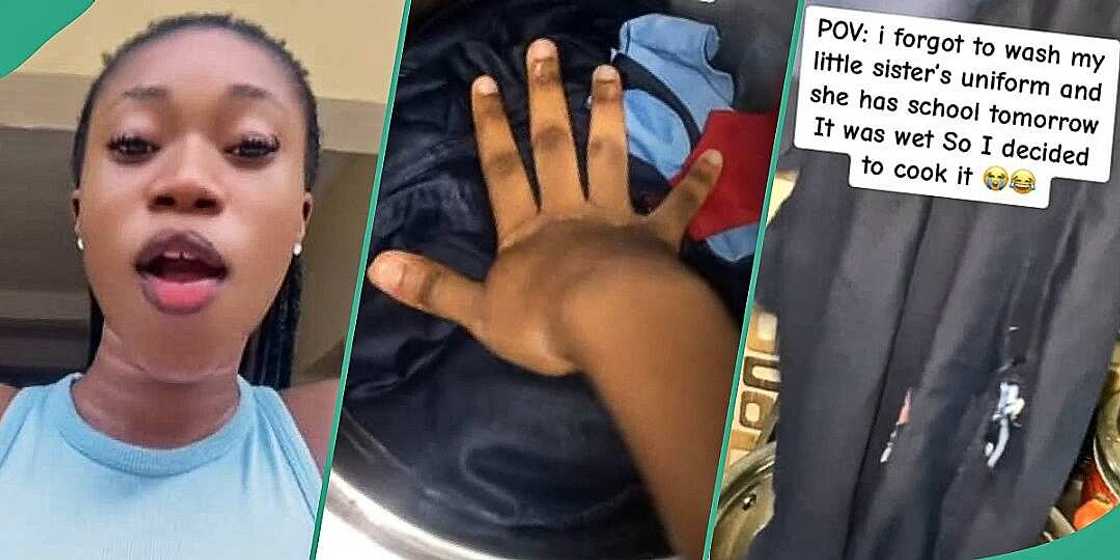 Lady displays result after cooking sister's uniform Lady displays result after cooking sister's uniform